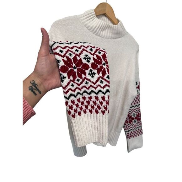 Christian Siriano White Christmas Argyle turtle Neck Ribbed Cuff Sweater Size L - Picture 6 of 13